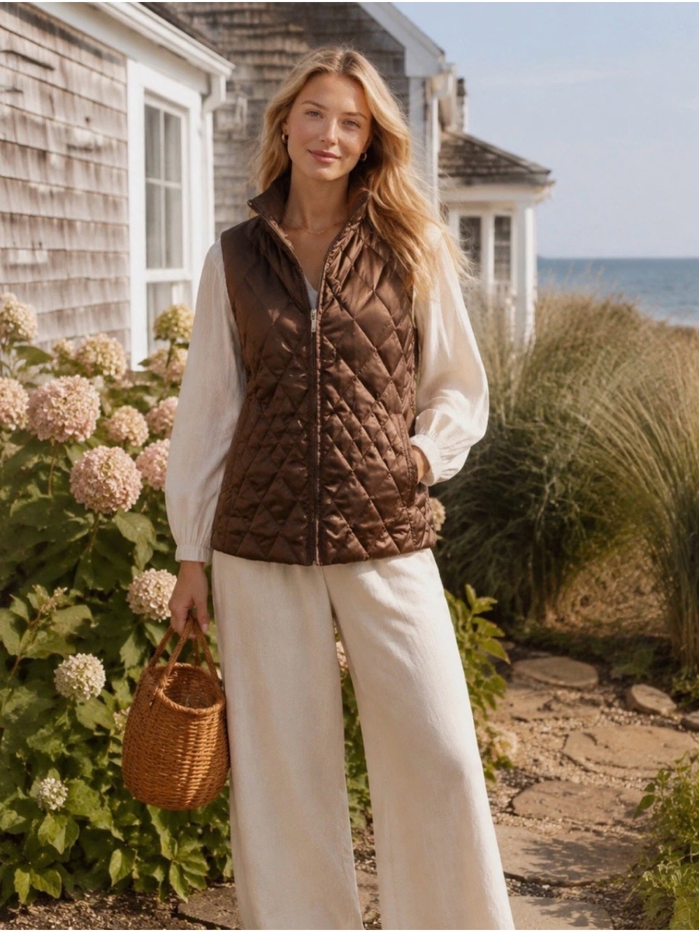 Lands End Brown Quilted Vest